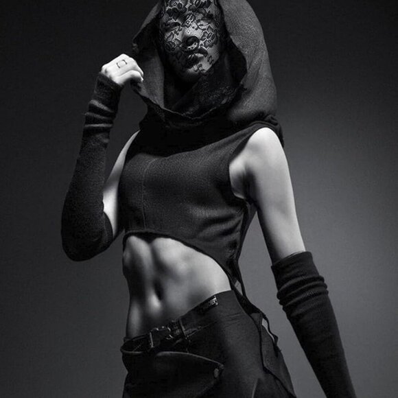 Lace Hole Full Face Mask Gothic Sexy Halloween Adult Spandex Cloth Cosplay Mask - Picture 2 of 5